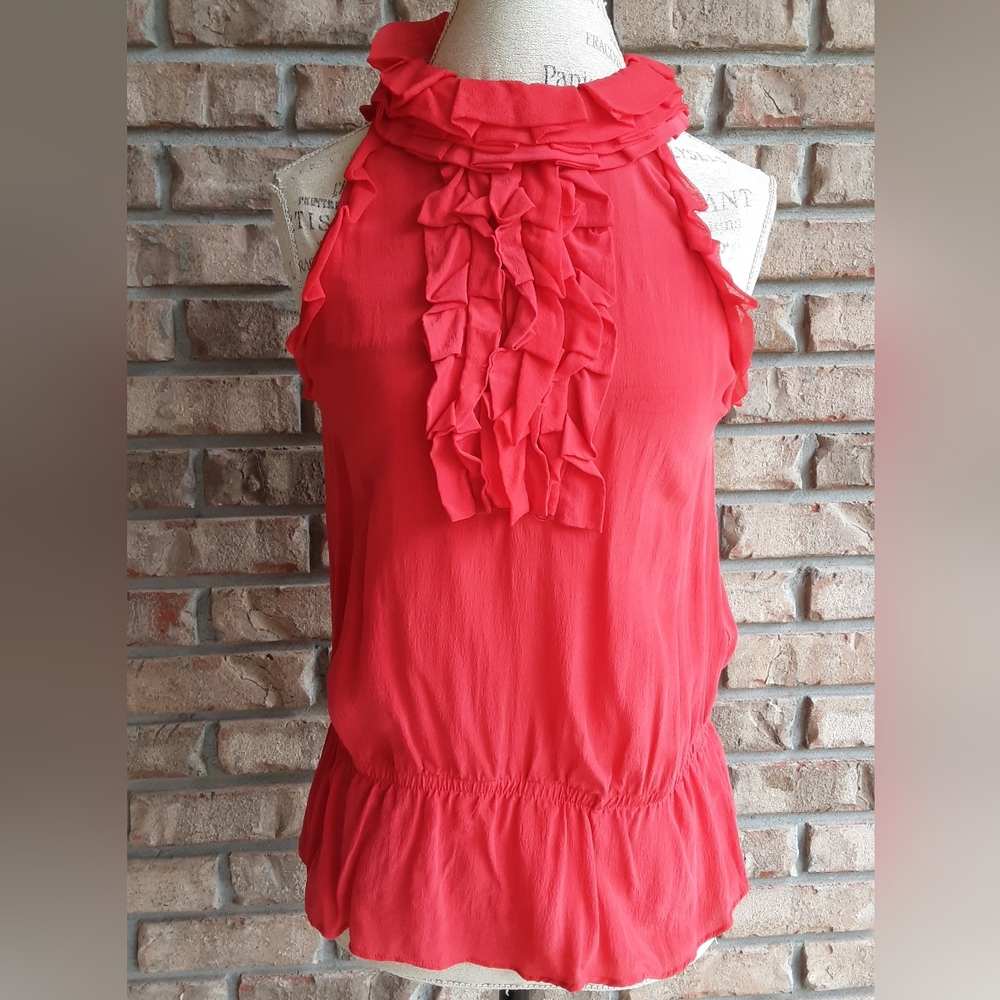 M M Couture 100% Silk Sleeveless Ruffle Top.